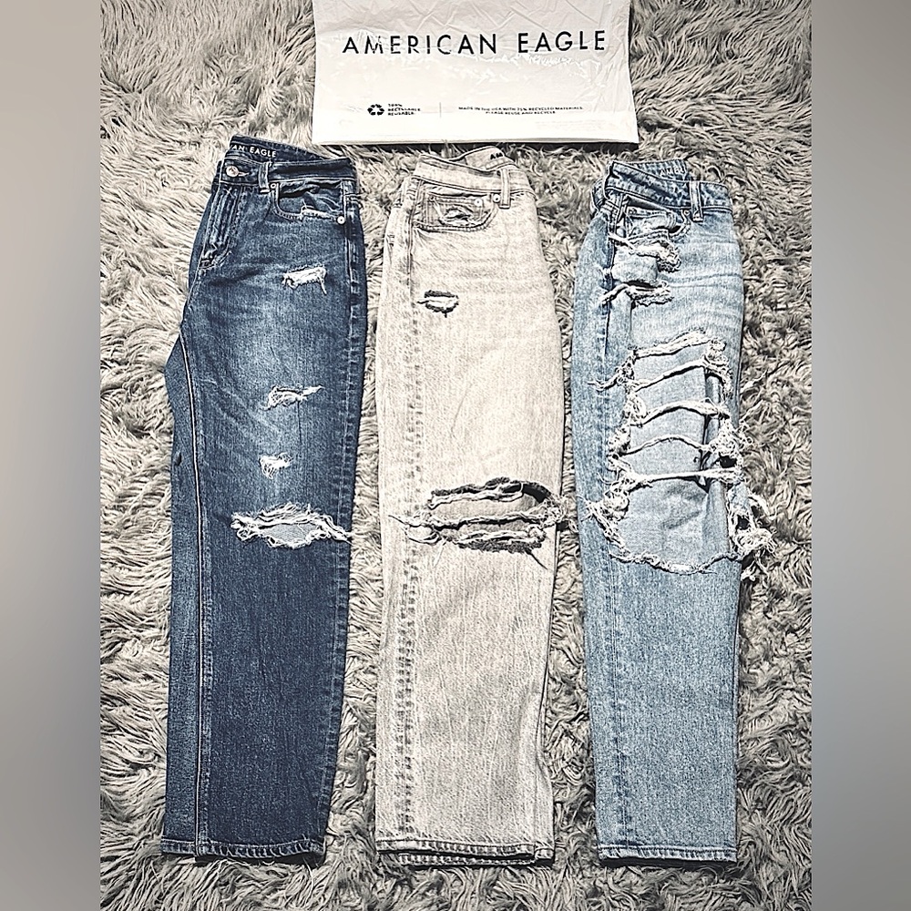 American Eagle Outfitters Distressed MoM & 90s Boyfriend Jeans, Women’s, 3 Pair